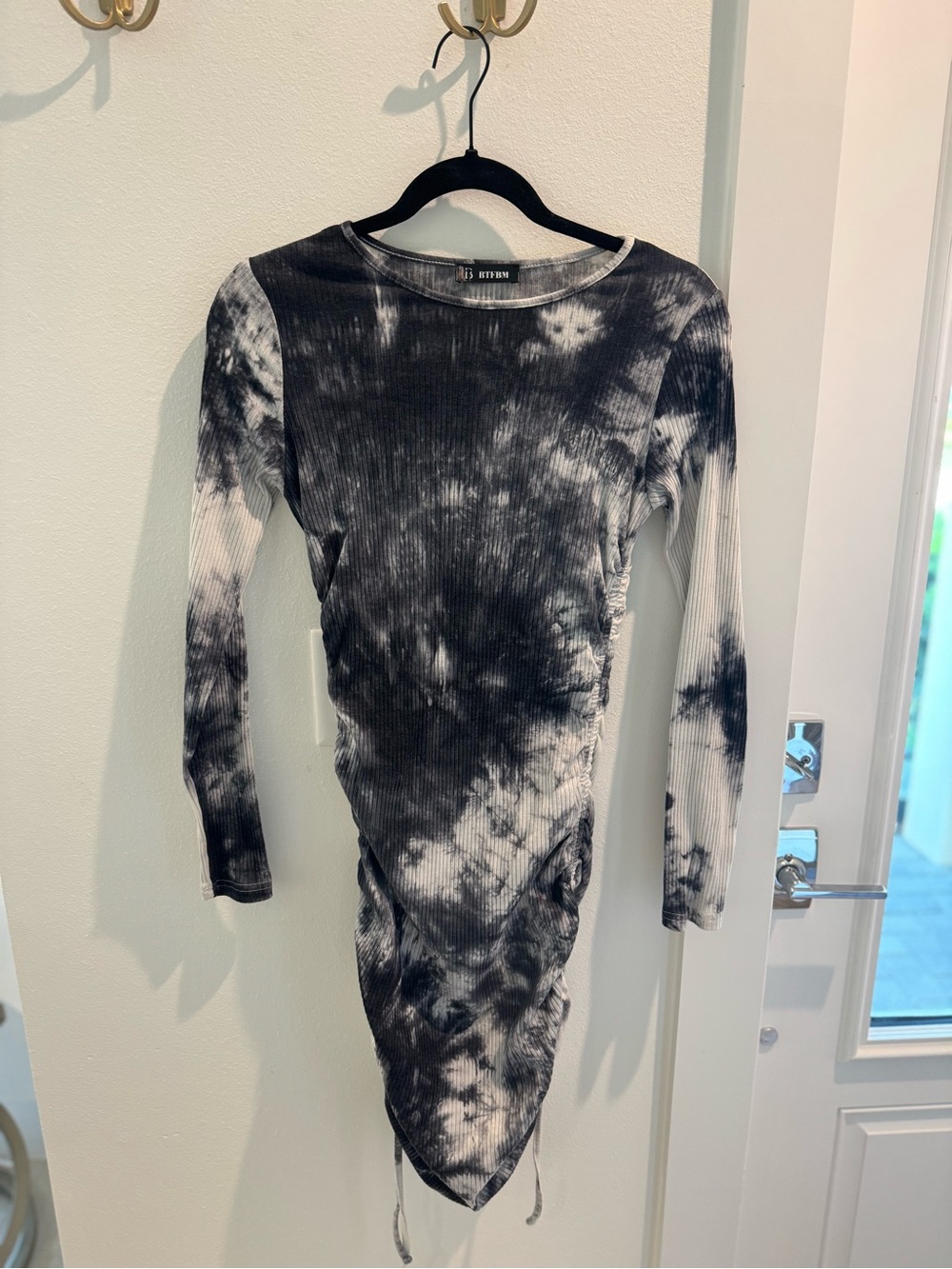 BTFBM Black & White Tie-Dye Long Sleeve Bodycon Dress